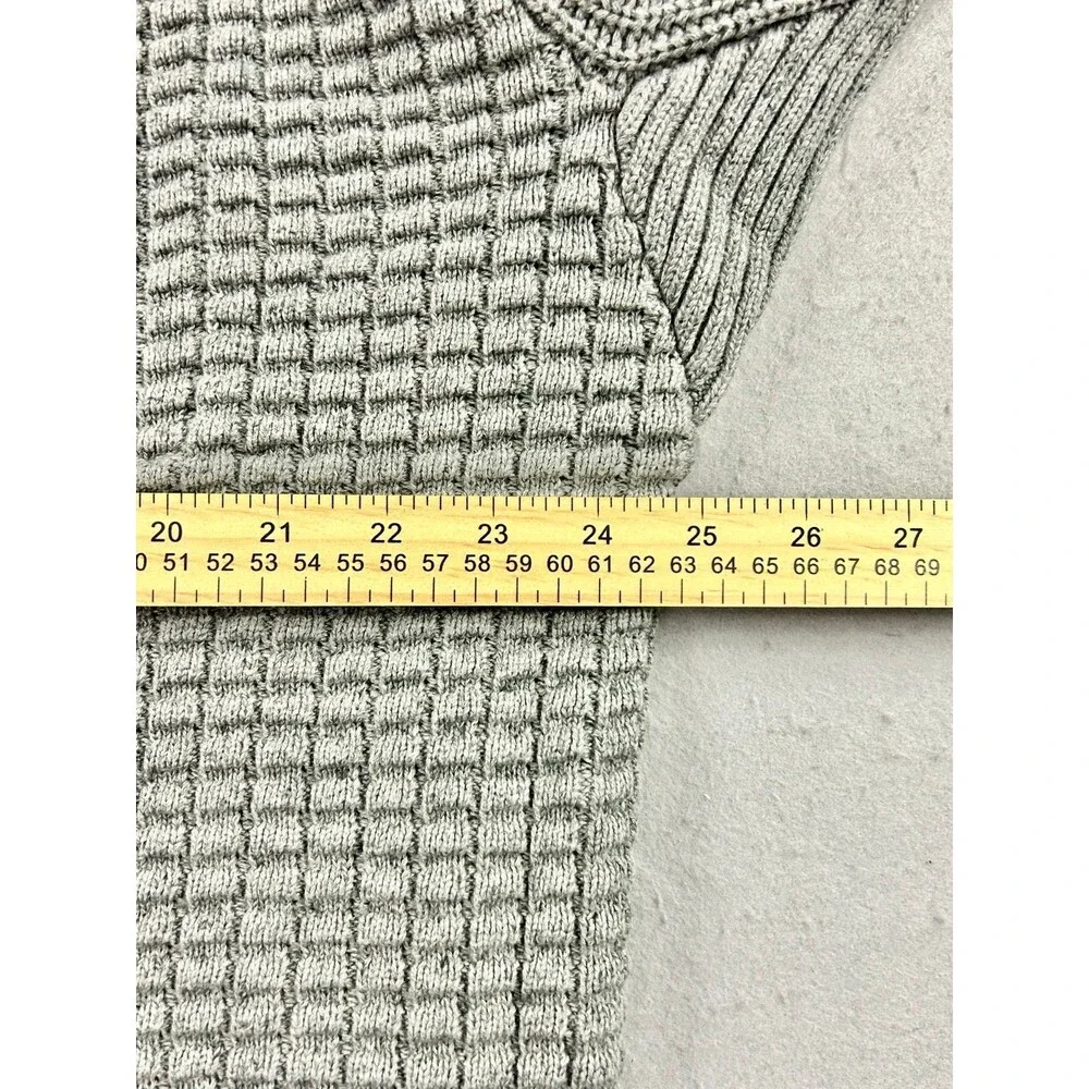 Duluth Burly Retirement Button Mock Sweater Men's Gray Pullover Heavy Waffle